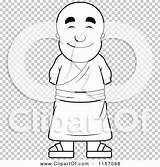 Buddhist Monk Cartoon Pleasant Outlined Coloring Clipart Vector Thoman Cory sketch template