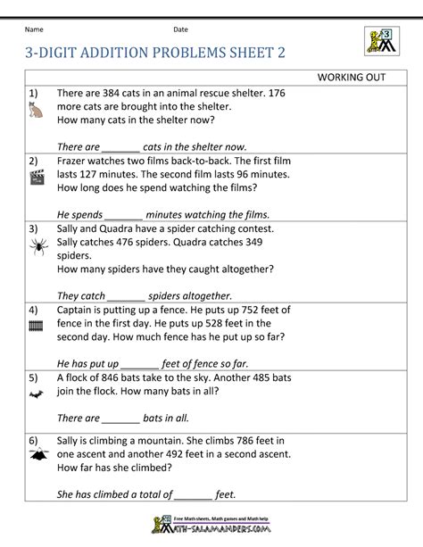 digit addition word problems worksheets   worksheets