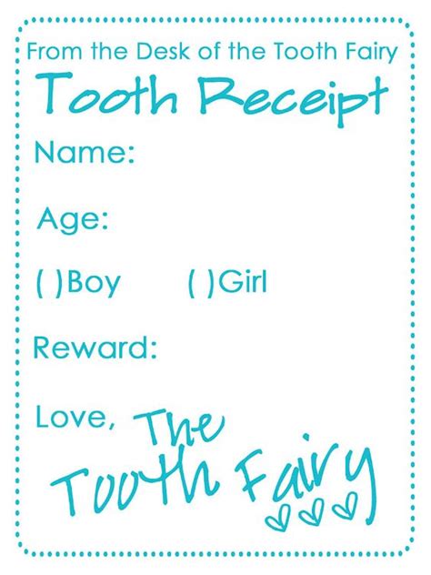 tooth fairy receipt  printable gift ideas   kids