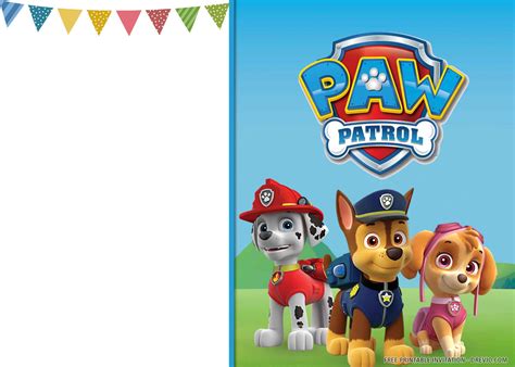 printable cheerful paw patrol birthday invitation templates