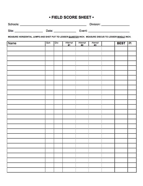 printable track  field event score sheets templates