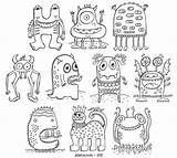 Coloring Monsters Monster Pages Printable Cute Crazy Book Doodle Funny Books Pdf Kids Drawing Jelene Colouring Color Clipart Etsy Little sketch template