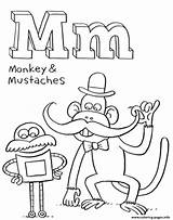 Coloring Monkey Alphabet Pages Mustaches Printable sketch template