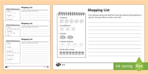 shopping list worksheet shopping worksheets teacher