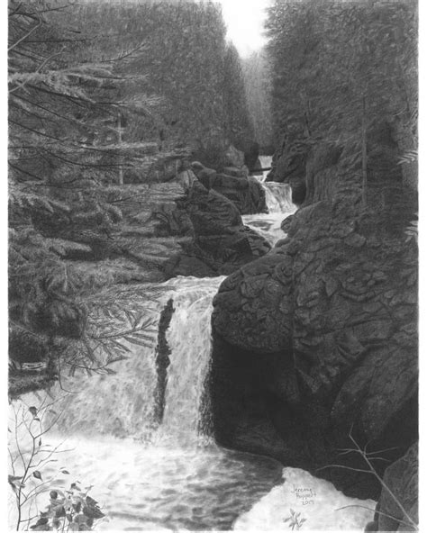 finished    final graphite pencil drawing  waterfalls