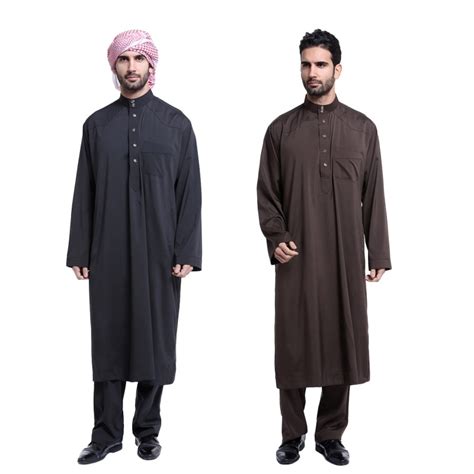 Muslim Men White Long Sleeve Thobe Dress Men Islamic Clothingsaudi Arab