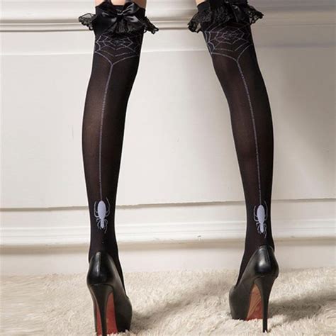 women s sexy lace stockings bow knot spider pattern over keen high