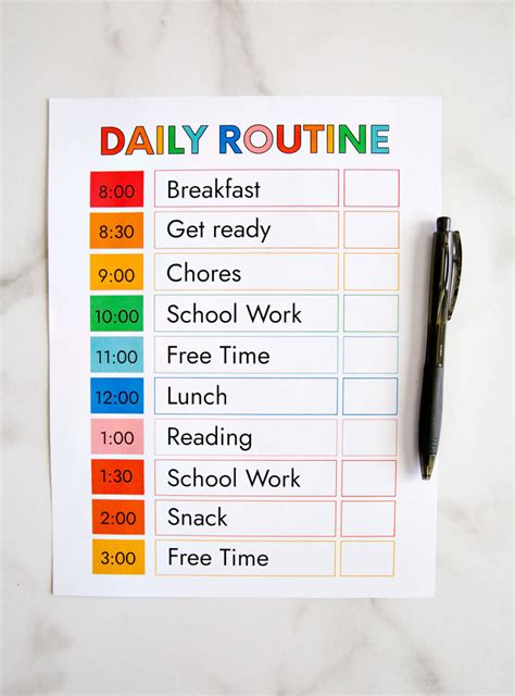 printable daily routine kids schedule daily schedule kids