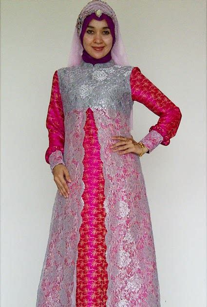 baju gamis batik kombinasi renda hijab nemo
