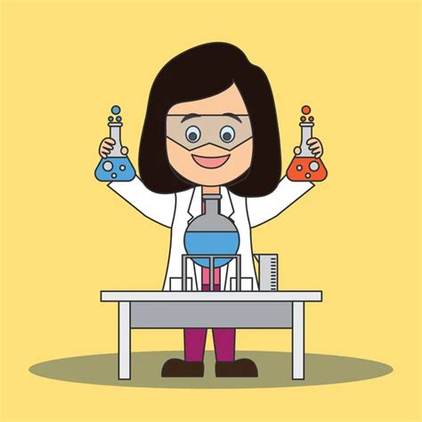 scientist woman  research analysis laboratory cartoon character