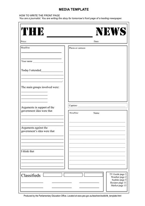 newspaper front page template  newspaper article template