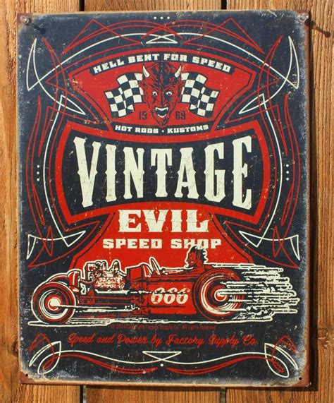 vintage evil speed shop tin sign hot rod race car garage