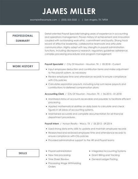payroll specialist resume examples billing collections