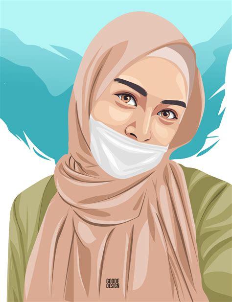 vector vexel of hijab girl wearing a mask portrait