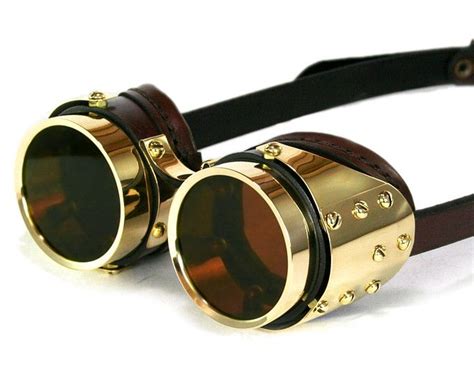 steampunk goggles brown leather polished brass plated steampunk