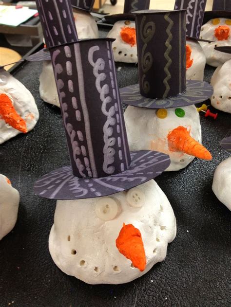 whats happening   art room  grade clay snowmen winter art
