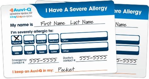 printable allergy info cards allergies pinterest