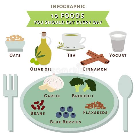 ten foods   eat  day infographic vector stock vector illustration  info grain