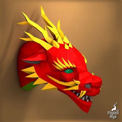 paper sculpture   red dragon head