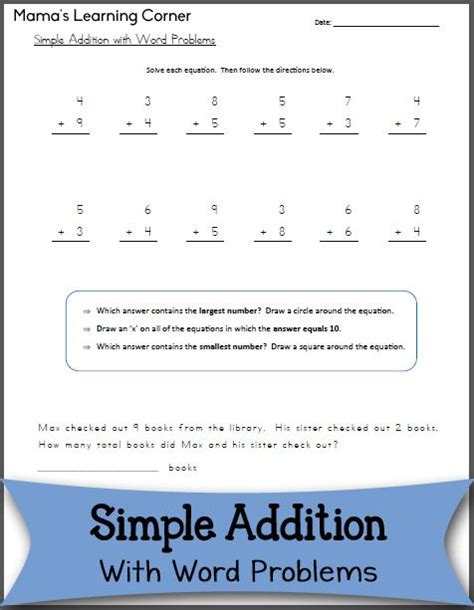 simple addition  word problems worksheet word problems word