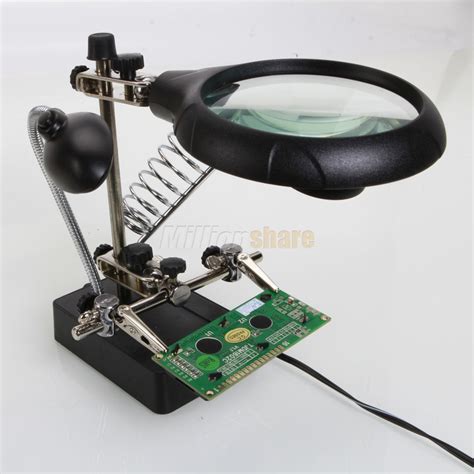 Helping Hand Soldering Stand With Led Light Magnifier