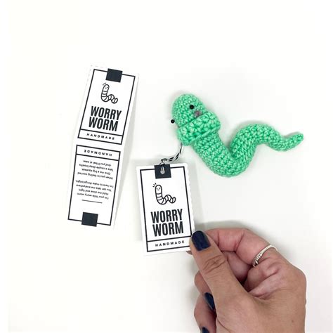 printable worry worm cards hang tags digital  backing display
