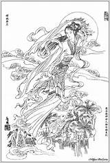 Chinese Chang Moon Coloring Mythology Pages Goddess Japanese Lady China Asian Gods Bbs Drawings Yin Painting sketch template