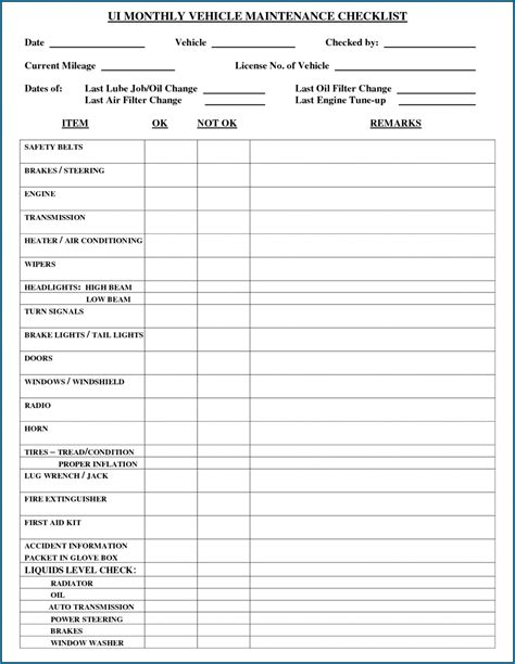 truck checklist template