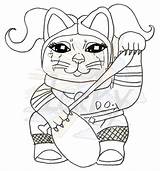 Cat Tuxedo Maneki Neko Lucky Coloring Tabby sketch template
