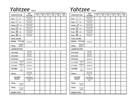 printable yahtzee score sheets cards   templatelab