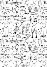 Birthday Printable Coloring Paper Meinlilapark Pages Doodle Ausdruckbares Geschenkpapier Wrapping Party Happy Freebie Drawing Papier Stickers Doodles Para Dibujos Read sketch template