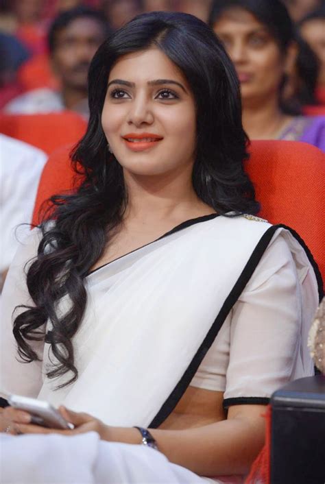 Tamil Actress Samantha Beautiful Pics In White Saree Cap