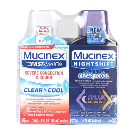 mucinex fast max severe congestion  cough clear  cool mucinex nightshift cold  flu