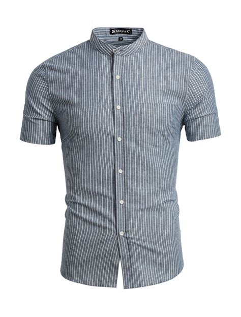 men banded collar short sleeves stripes pattern shirt gray  walmart canada