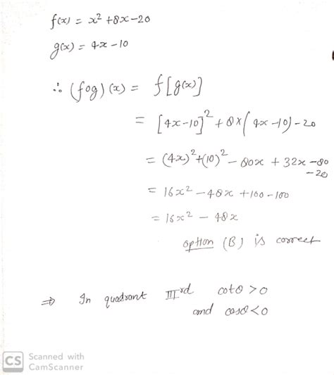 Given F X X² 8 X 20 And G X 4 X 10 What Is F O G X Homeworklib