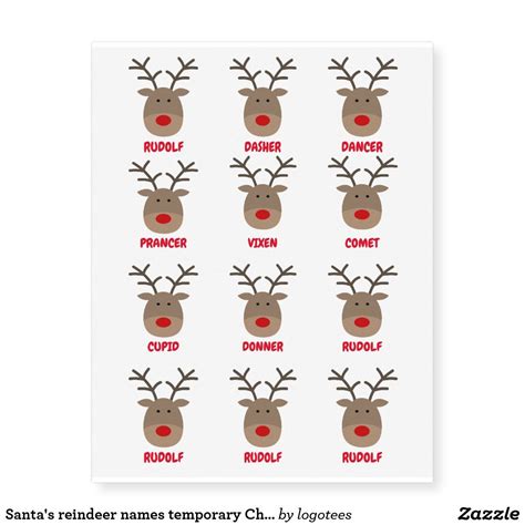 santa s reindeer names temporary christmas tattoos