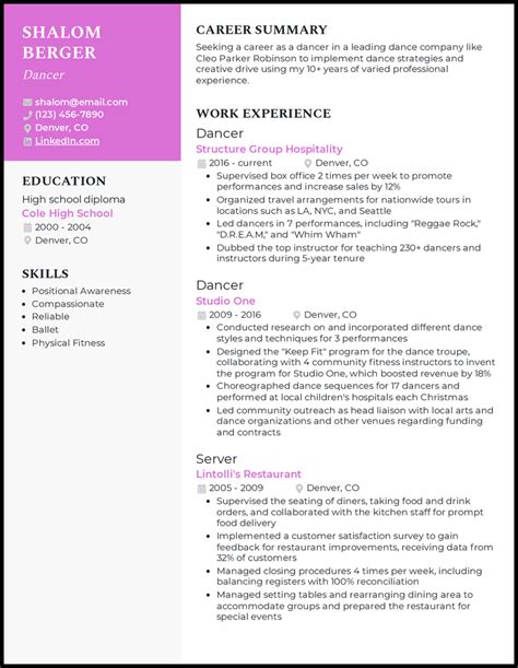 dance resume template  techchangathi