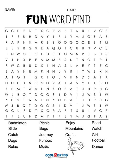 printable fun word searches coolbkids