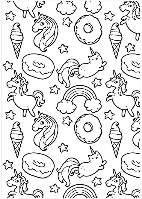 pusheen donuts  licornes kawaii kids coloring pages