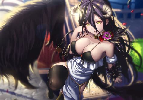 Wallpaper Anime Girls Wings Horns Cleavage Comics Overlord Anime