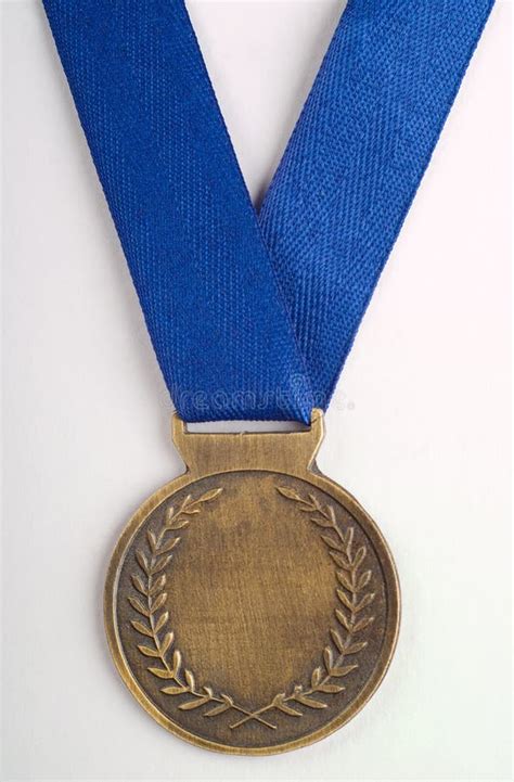 bronze medal  blue ribbon stock image image  metal blue