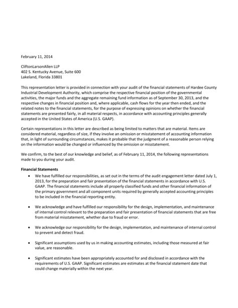 management representation letter