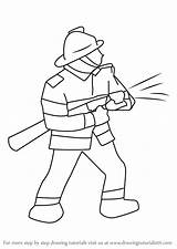 Firefighter Draw Drawing Step People sketch template