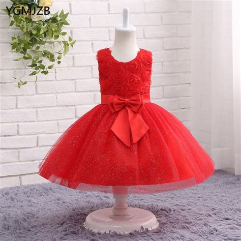 buy red flower girl dresses for weddings with bow lace