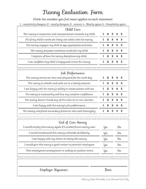 nanny performance review template