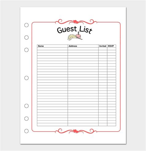 guest list template   word excel  format