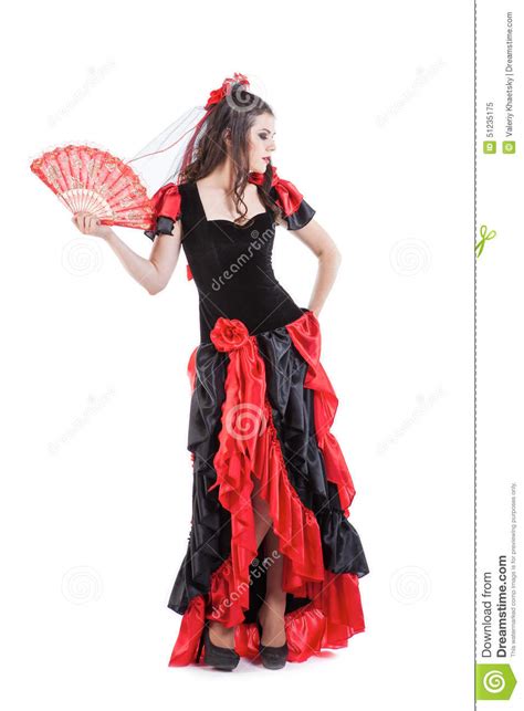Woman Traditional Spanish Flamenco Dancer Dancing Stock