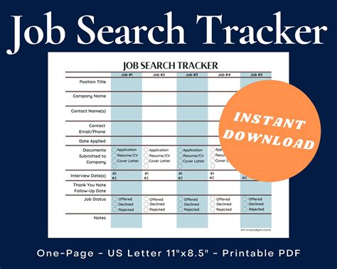 job search tracker printable job planner job search application