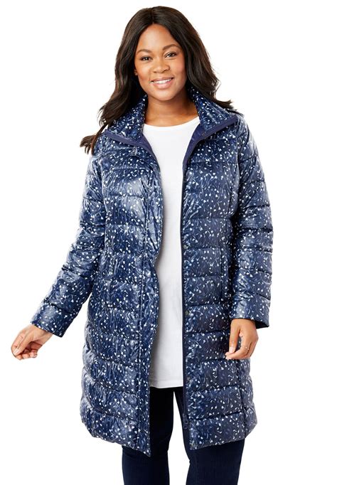 woman within plus size long packable puffer jacket