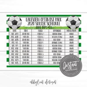 editable soccer game schedule printable practice schedule etsy